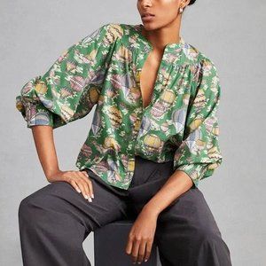 Maeve Anthropologie Womens Hot Air Balloon Balloon Sleeves Top Shirt Blouse